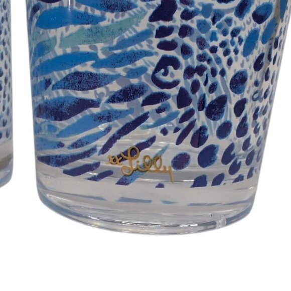 Lilly Pulitzer Drinking Cups LOT OF 2 Blue Plastic Iced Tea Glasses Gold Trim - Picture 6 of 10